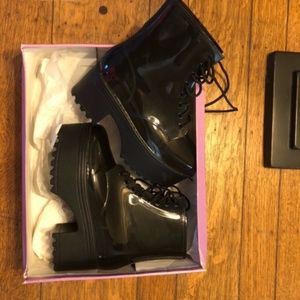 Jeffrey Campbell Women's platform shiny black boots